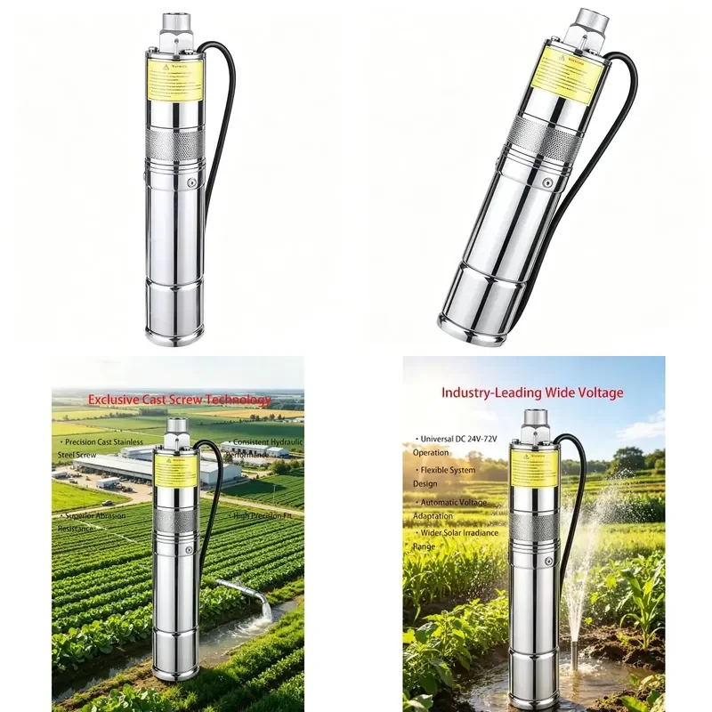 3 Inch Solar Photovoltaic Pump DC 24V Upgraded Cast Screw Type Deep Well Water Pump for Off-Grid Irrigation IP68 Waterproof