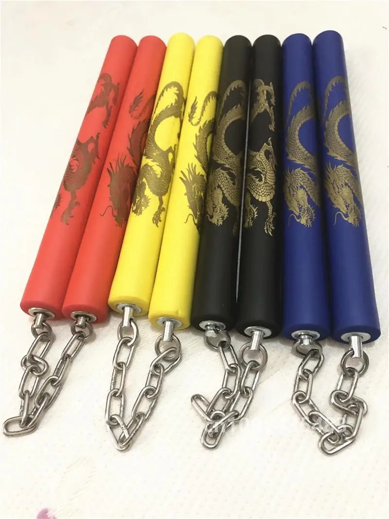 Hot Martial Arts Nunchaku Foam Dragon Pattern Black Martial Arts nunchucks stainless steel sticks kung fuTrainer For Beginners