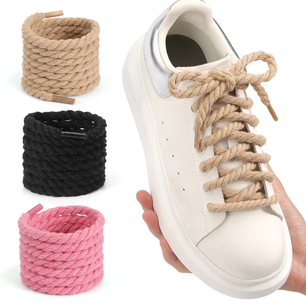 Buty sportowe codzienne Buty tenisowe Elastyczne sznurówki Akcesoria Grube sznurówki konopne Air Force Okrągłe sznurówki Modne ozdoby