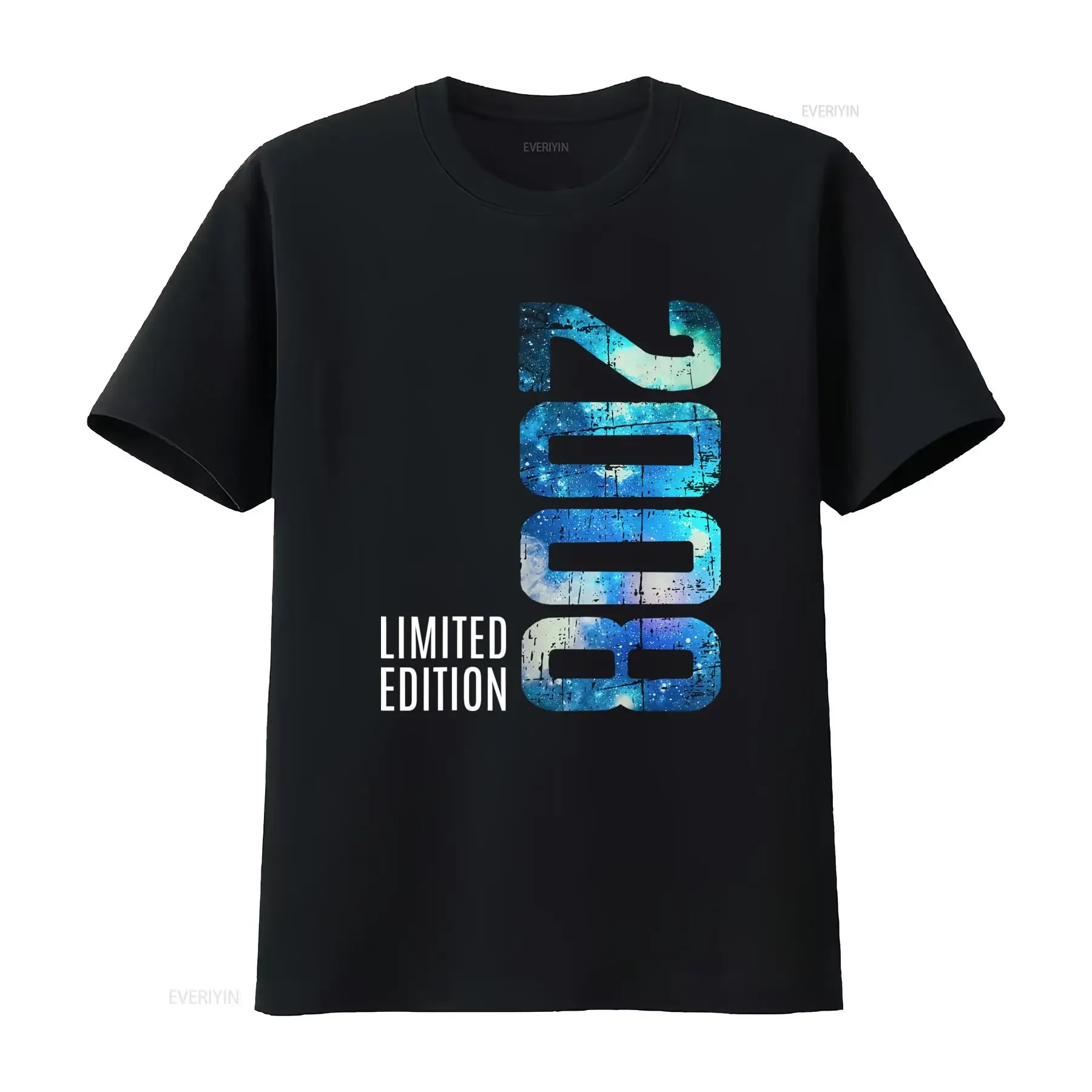 2008 Limited Edition 17th Birthday T Shirt for 17 Years Milestone Age Outfit with Turquoise Blue Distressed Number Print Unisex
