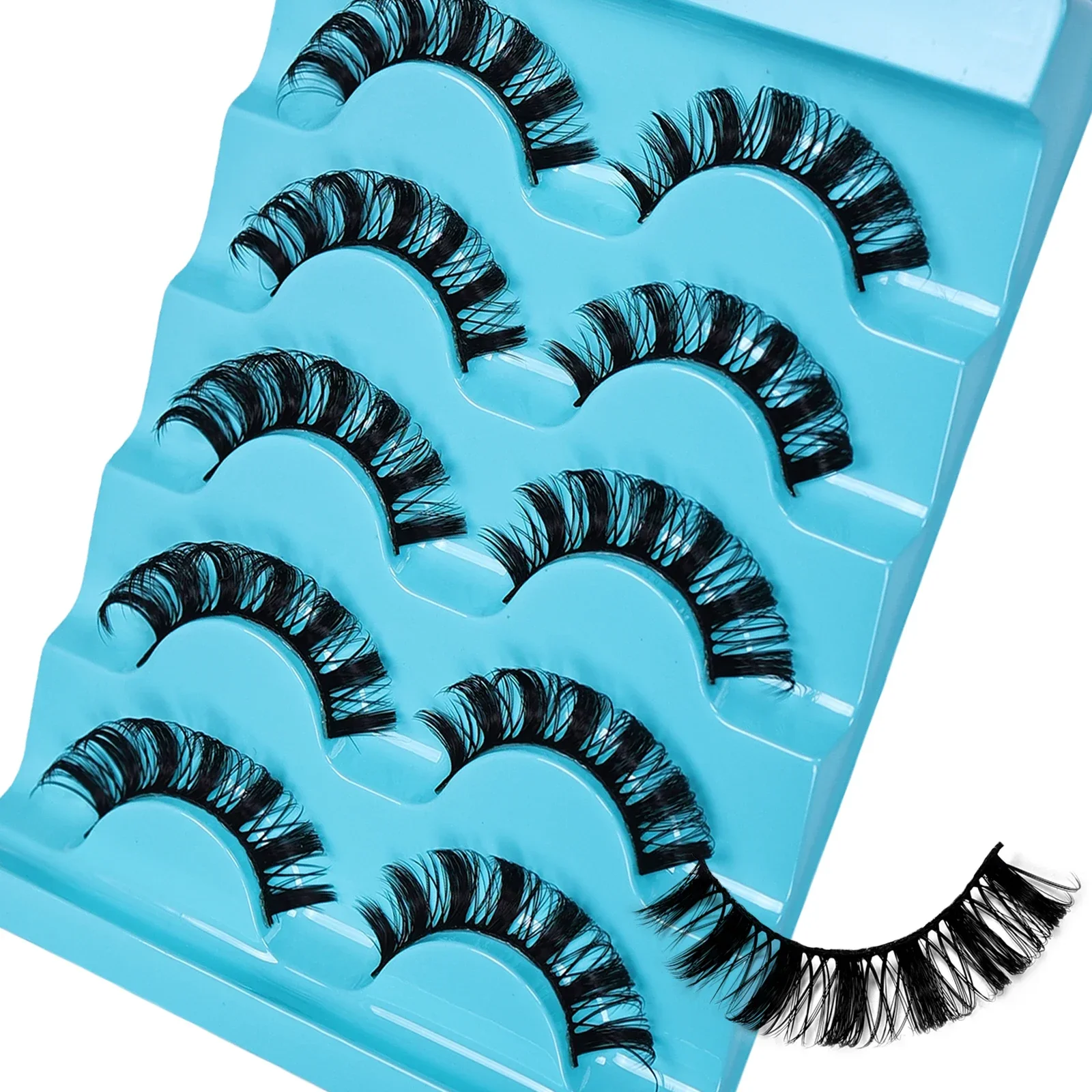 5 Pairs of DD Rolled Artificial Eyelashes, Russian Curled Eyelashes Reusable False Eyelash Extensions