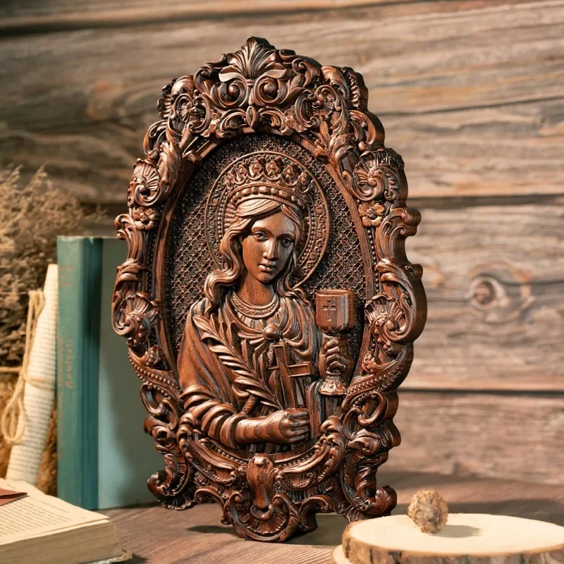 Saint Barbara Artillery Wood Carving Patron, Religious Mural, Home Interior Wall Decor, Relief Wooden Gift