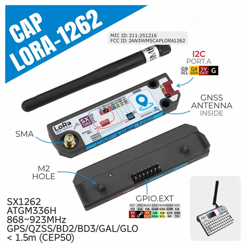 Official M5Stack Cap LoRa1262 LoRa GPS Beidou GNSS Support Meshtastic
