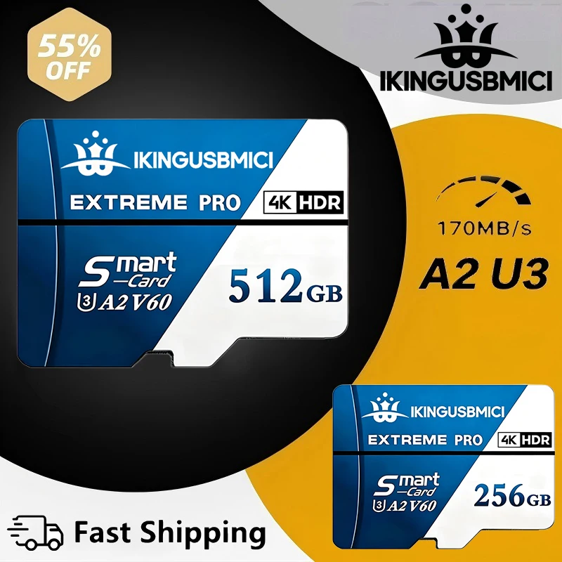 Micro TF SD Card 64GB 256GB 512GB TF Cards SD Cards Memory Card U3 4K Class 10 for Drone/Smart TV/Speaker/PC Mac/MP4 Player