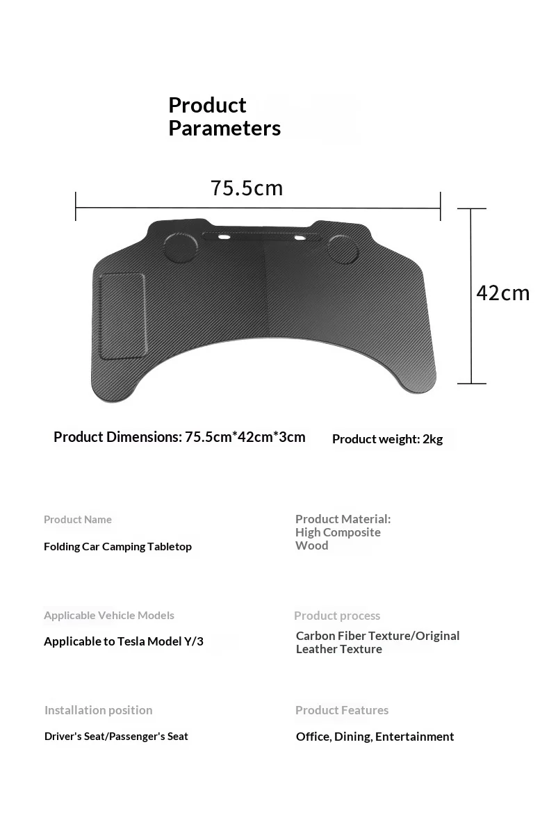 For Tray Table For Tesla Model 3/Y2017-2025Folding Car Steering Wheel Board Laptop Foldable Desk Mount Eating Drinks Tray Holder - view 4