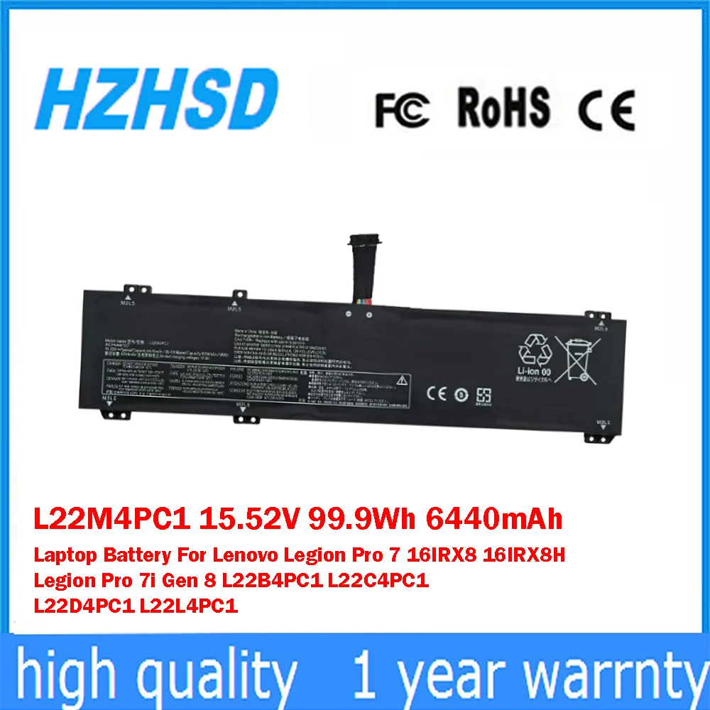 

L22M4PC1 15.52V 99.9Wh 6440mAh Laptop Battery For Lenovo Legion Pro7 16IRX8 16IRX8H Legion Pro7i Gen8 L22B4PC1 L22C4PC1 L22D4PC1