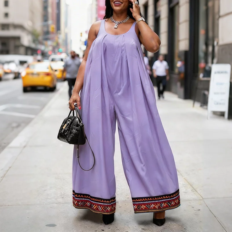 VONDA Plus Size Jumpsuits Women Sleeveless Patchwork Party Rompers Summer Beach Overalls Loose Bohemian Wide Leg Bottoms 2026