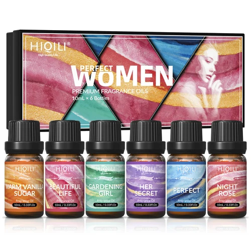 Imagen 1 del producto HIQILI Conjunto de aceites aromáticos: tema femenino | Juego de regalo TOP 6 para aromaterapia, difusor, humidificador, velas | Coche, Hogar, Hotel, Viajes