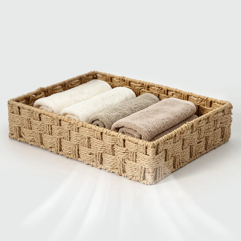 Paper Rope Woven Storage Basket Handmade Desktop Organizer Box Cosmetic Snack Towel Storage Basket Room Sundries Organizer