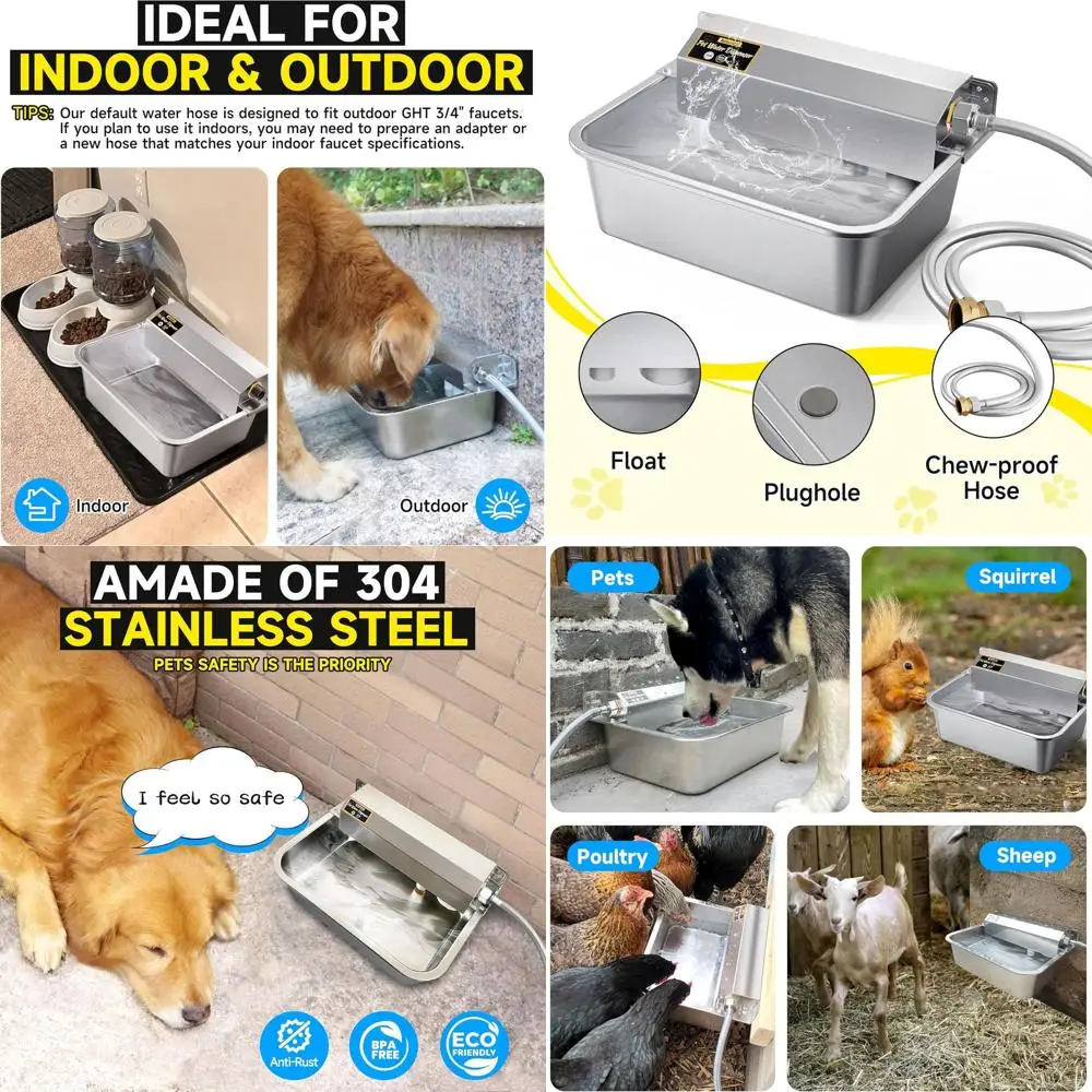 

Automatic Large Dog Water Dispenser, 2 Gallon Stainless Steel Bowl, Indoor/Outdoor Pet Water Feeder, Auto Fill, Easy to Clean