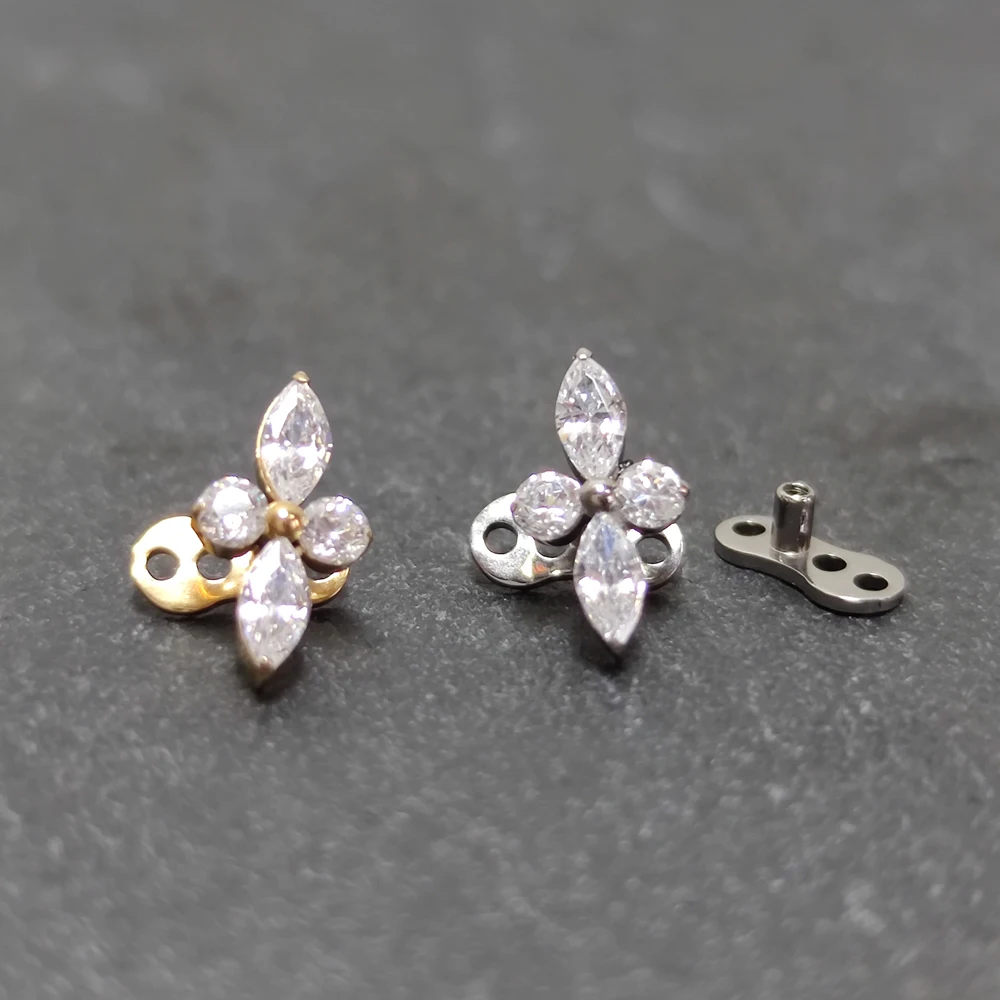 G23 Titanium Zircon Micro Dermal Anchor Piercing Tiny Dermal Anchor Flower Surface Piercings Skin Diver Body Jewelry