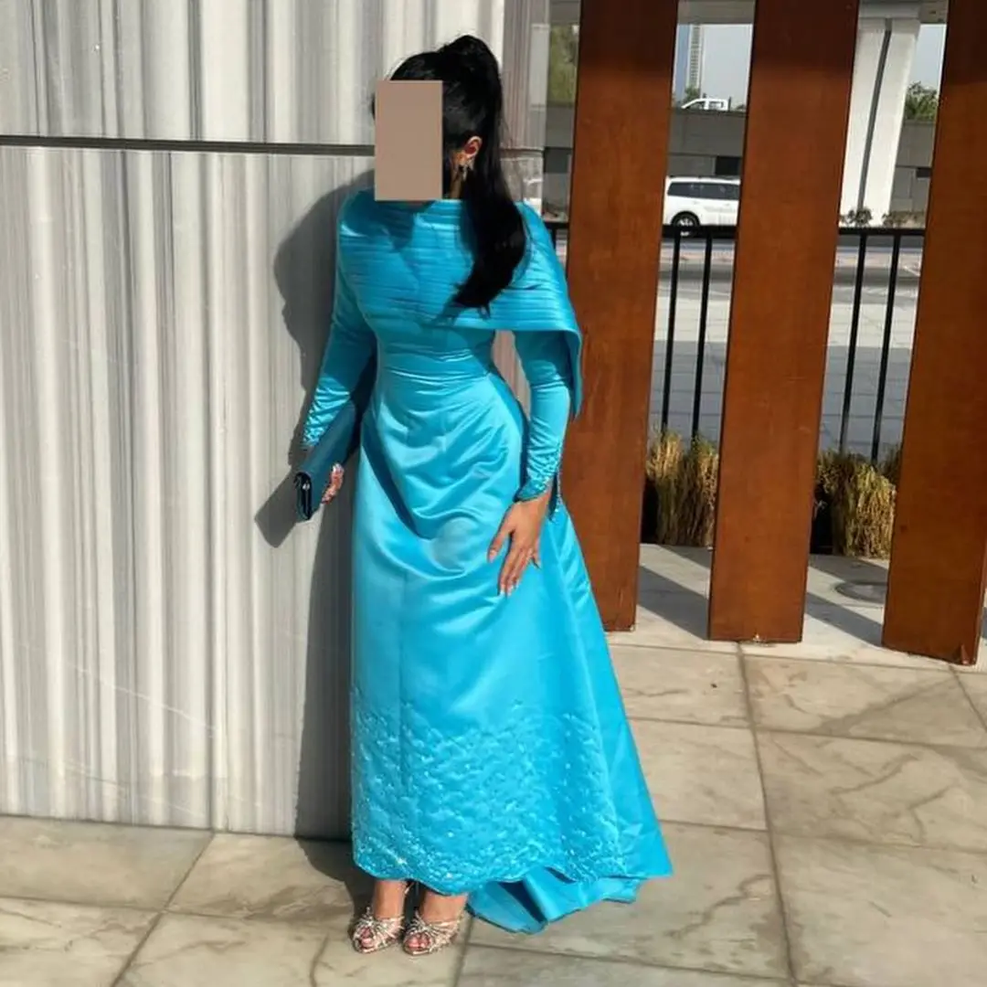 

Customized Long Sleeves Evening Dresses Ankle Length Pleated Prom Dresses Beadings Formal Party Dresses
