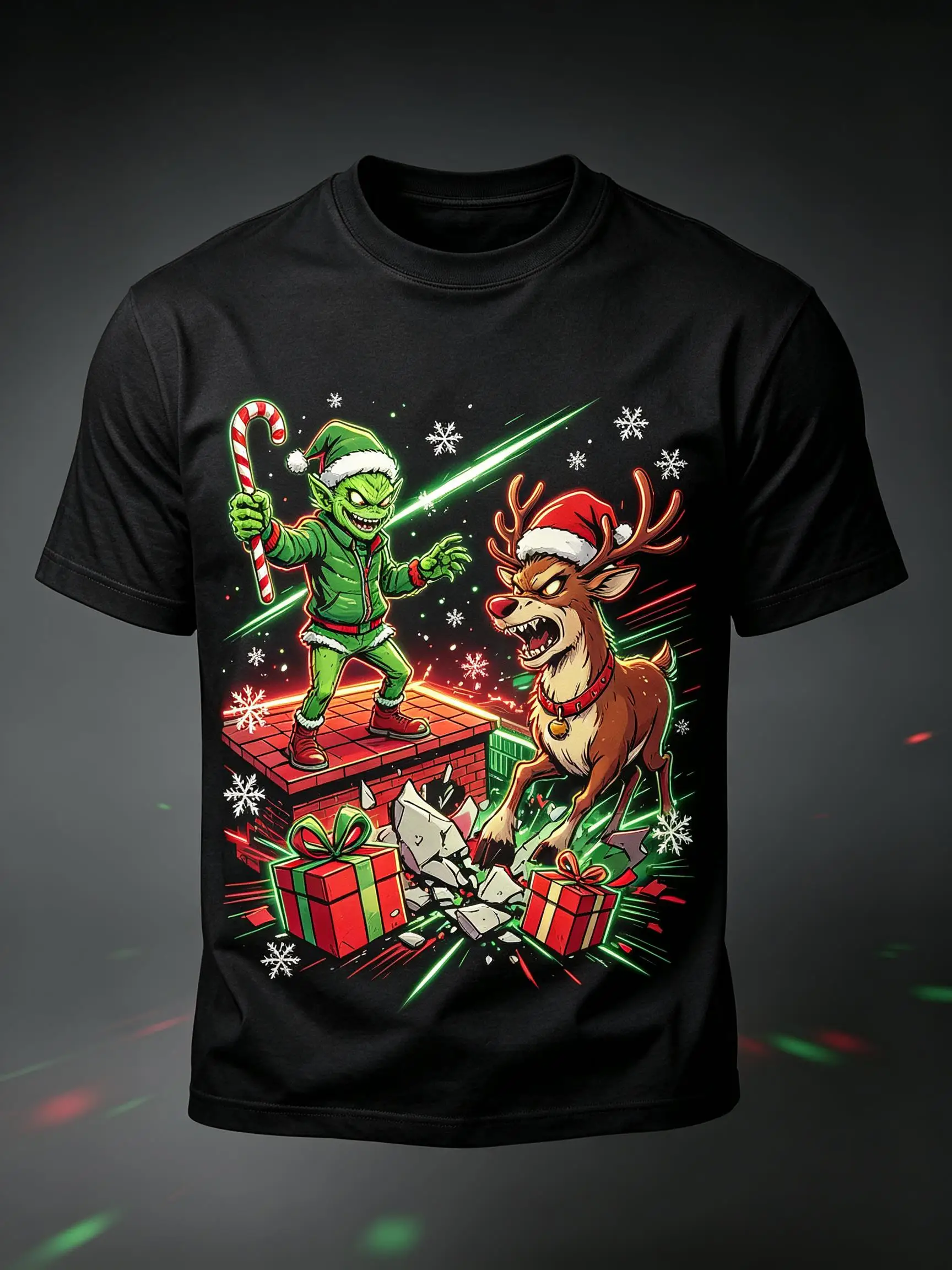 Mens Casual Short Sleeve T-shirt Retro Comic Grid Gingerbread Monster Print Fashion Daily Xmas Blouse