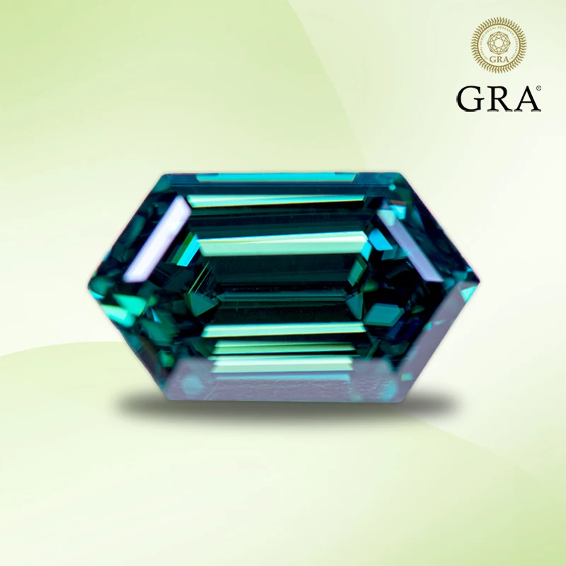 

Moissanite Stone Primary Color Emerald Green Long Hexagon Shape Lab Grown Diamond for Charms Jewelry Making with GRA Certificate