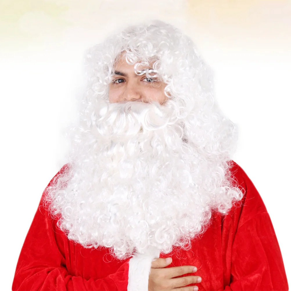 Aldult Man Santa Claus Costume Adults Kids Beard Curly Human Hair Headdress