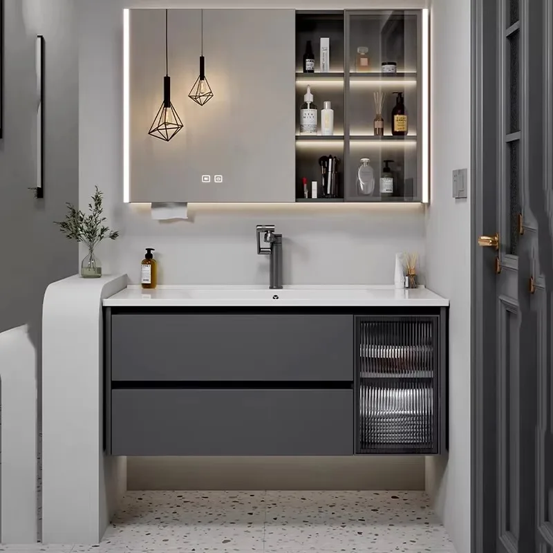 

Lighting Led Vanity Bathroom Cabinet Storage Shelf Drawers Bathroom Vanity Space Saving Luxury Meuble Salle De Bain Furniture