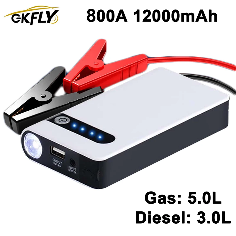 GKFLY 12000mAh Car Jump Starter Emergency Starting Device Cables Portable Power Bank Charger Battery Booster Buster