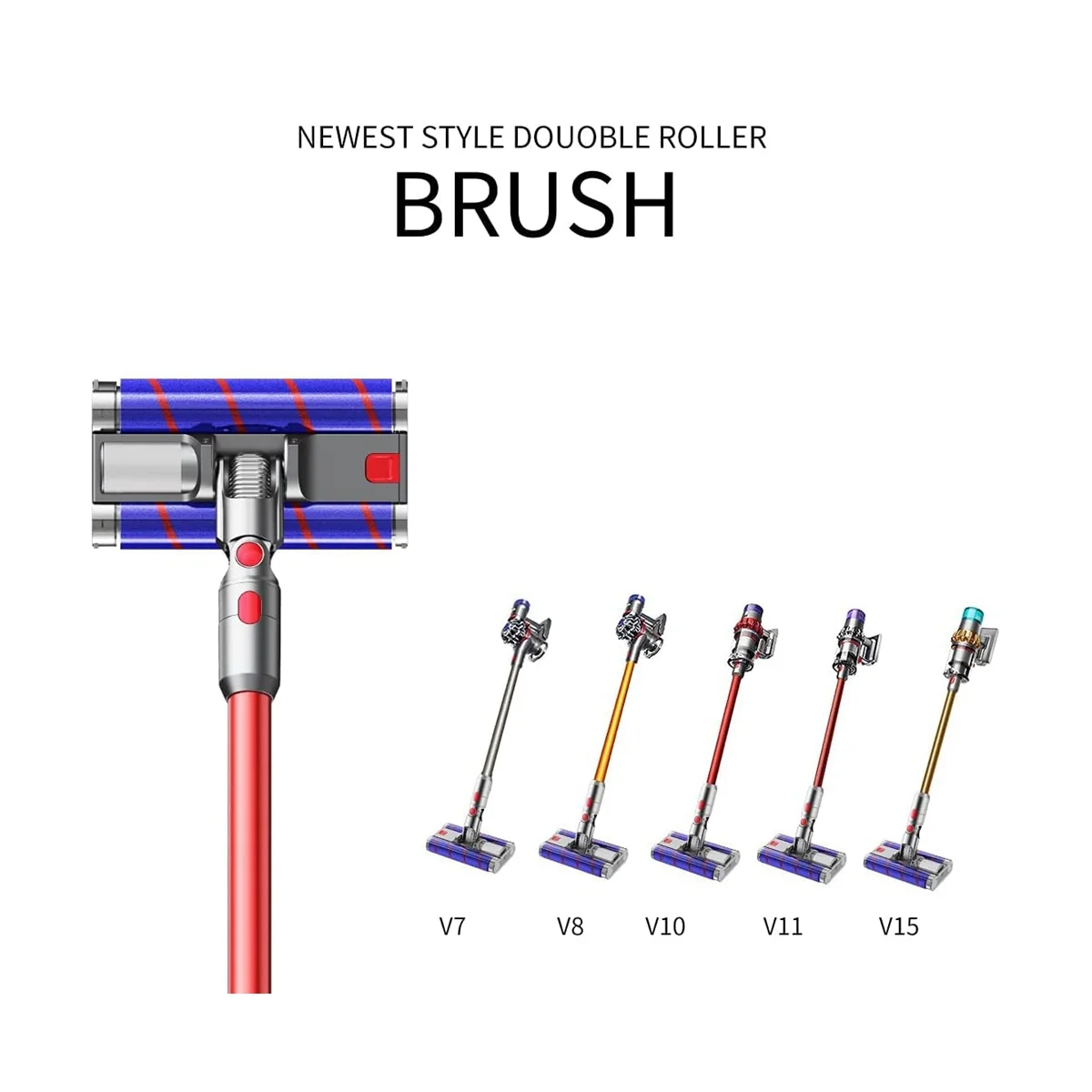 لينة مزدوجة الأسطوانة فرشاة الطابق رئيس مع المصابيح الأمامية LED ، المكانس الكهربائية أجزاء تدوير ، دايسون V7V8V10V11V15