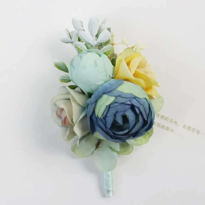 Boutonniere And Wrist Corsag Wedding Etiquette Business Celebration Conference Guests Wrist Blue DH99