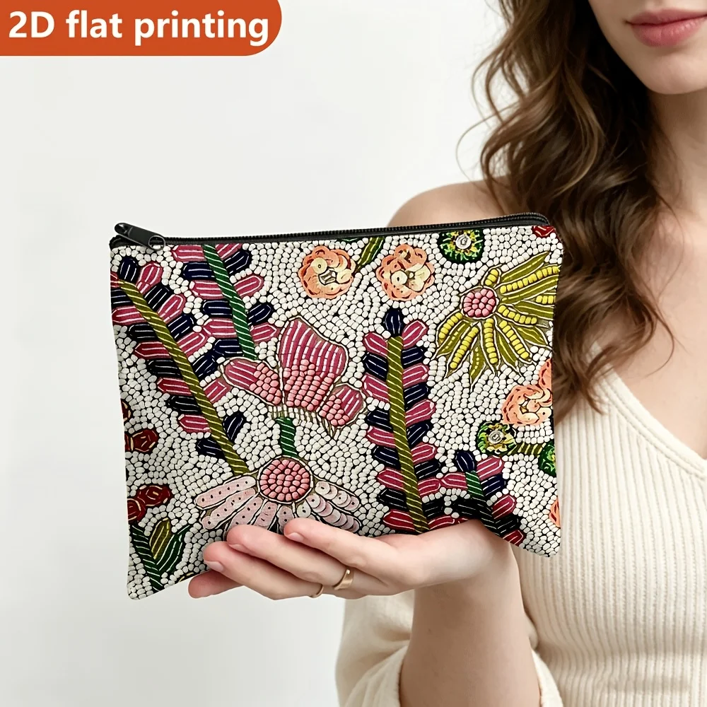 

1pc Cosmetic Bag, Floral Print Makeup Bag Colored Floral Plant Pattern Portable Travel Storage Bag Makeup and Jewelry Organizer