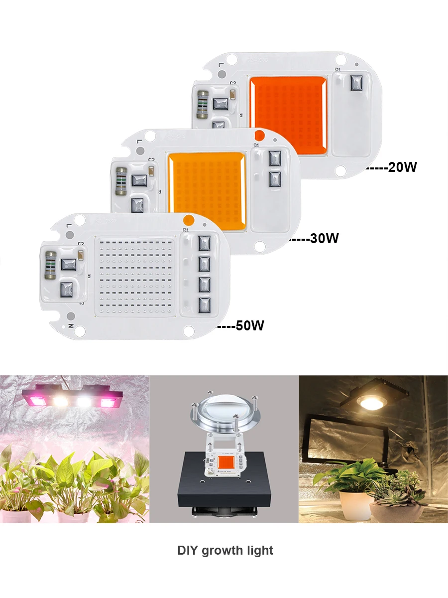 LED COB lamp Bead Driverless AC 220V 20W 30W 50W LED Grow DOB Chip For Indoor Plant Seedling Grow Lighting Flood light Led Bulb