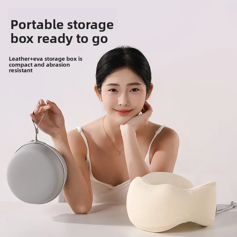 Travel Neck Pillow Memory Foam Neck Pillow Portable U-shaped Neck Pillow with EVA Storage Box Flight Napping