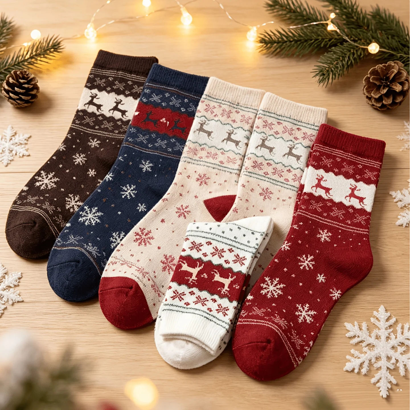 5 Pairs of Randomly Assorted Christmas Socks, Unisex Christmas Tube Socks, Christmas Atmosphere Decorations, Affordable Multi-Pack Christmas Socks