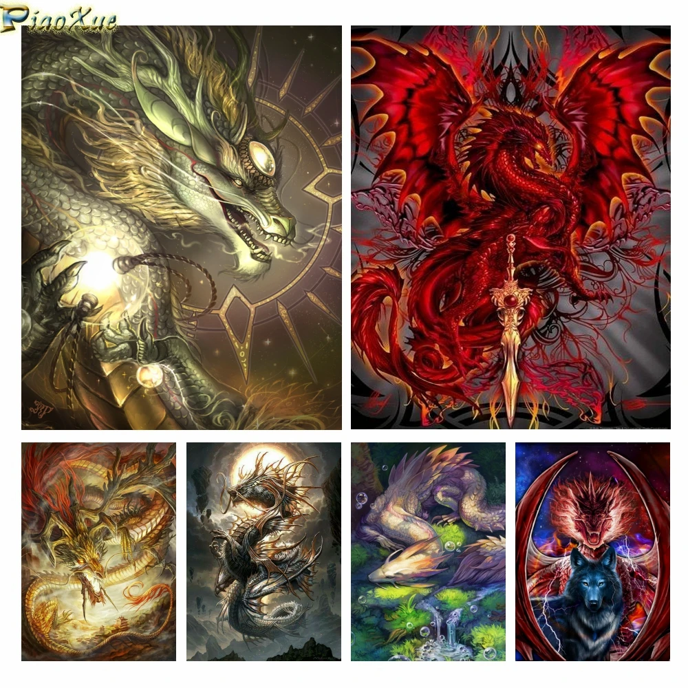 

Fantasy Art 5D Diamond Painting Dragons and Unicorn Cross Stitch Kits Home Decor Handicraft Rhinestone Beads For Needlework