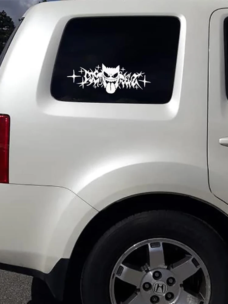 Anime-Vinyl-Autoaufkleber - Verblassungsresistenter Aufkleber für Glas- und Metalloberflächen - Schwarz-Weißes Cartoon-Design mit Sternen und Glitzer