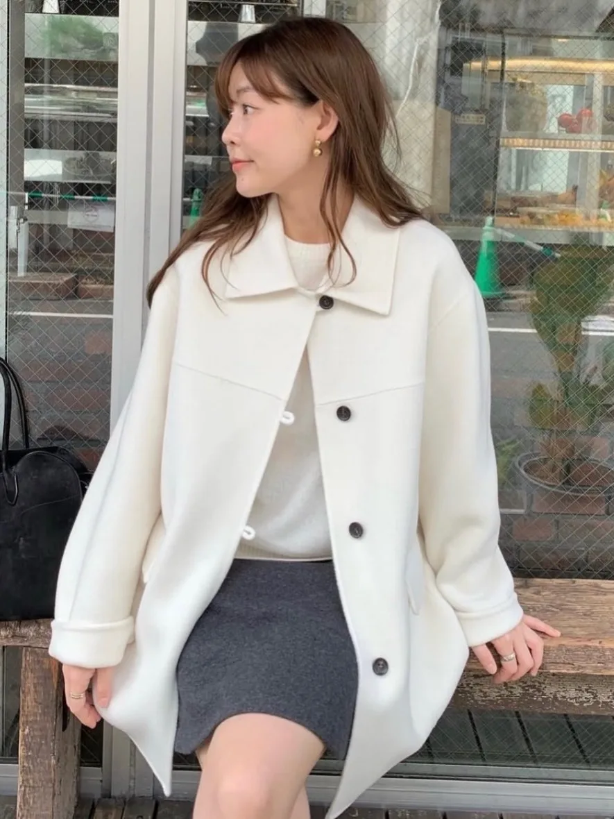 Chic Winter White Woolen Coat Women's Loose Single Button High-End Feeling Korean Style Sweater for Various Occasions