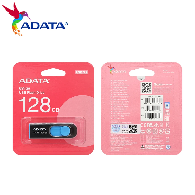 ADATA-Clé USB 3.2 pour ordinateur de bureau et ordinateur portable, clé USB UV128, clé USB, 32 Go, 64 Go, 128 Go, 256 Go