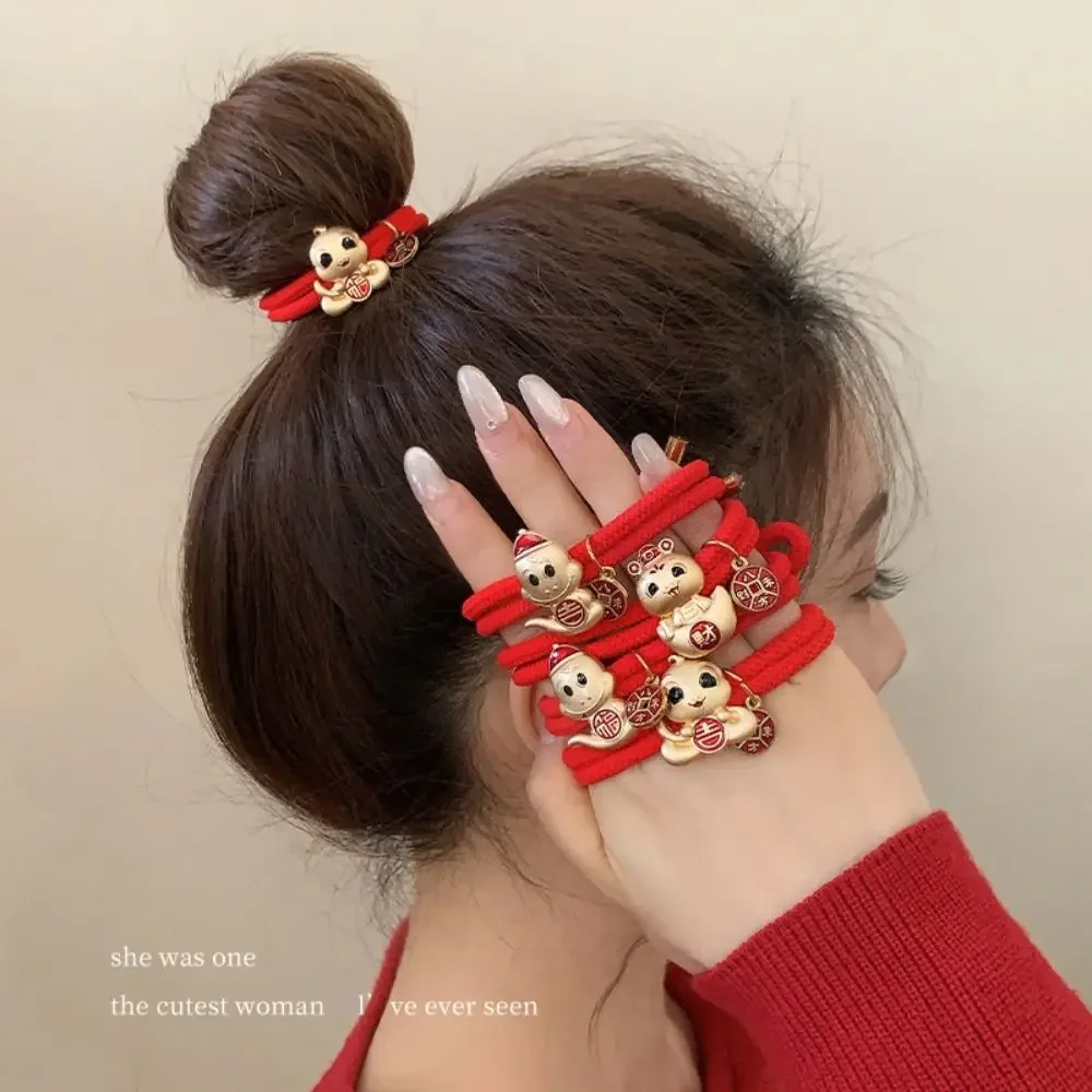 Elastic Red New Year Hair Rope Rhinestone Alloy Snake Year Hair Ring 2025 Hair Accessories Chinese Style Bracelet Girls