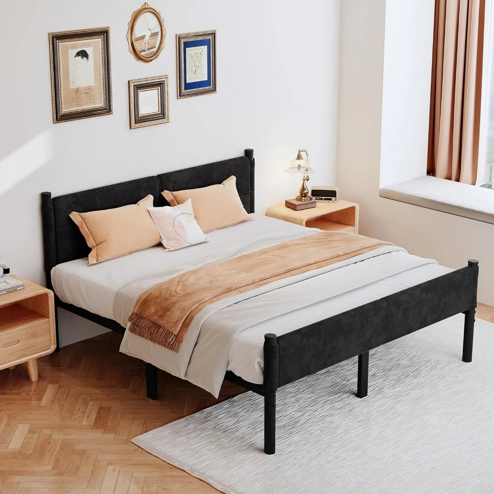 إطار سرير معدني كوين عالي التحمل مقاس 14 بوصة مع مساحة تخزين، سهل التجميع، لا حاجة إلى صندوق زنبركي، كريم أساس قوي للمرتبة