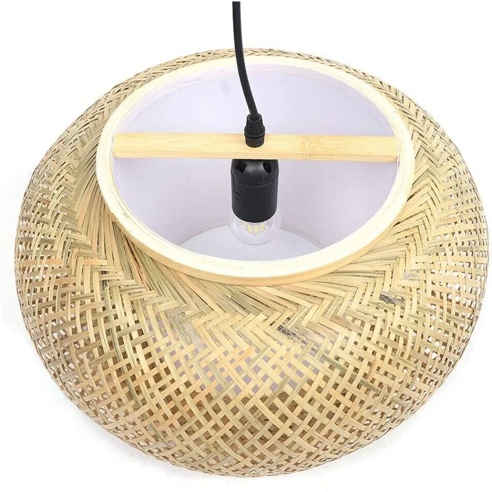 Farmhouse Bamboo Chandelier Handmade Woven Pendant Light for Kitchen Island Dining Room Restaurant Ceiling Hanging Light Fixture