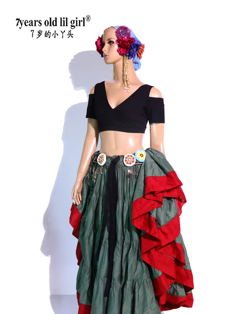 Costume tribale di danza del ventre in cotone Lycra Choli Drop a maniche corte CFF23