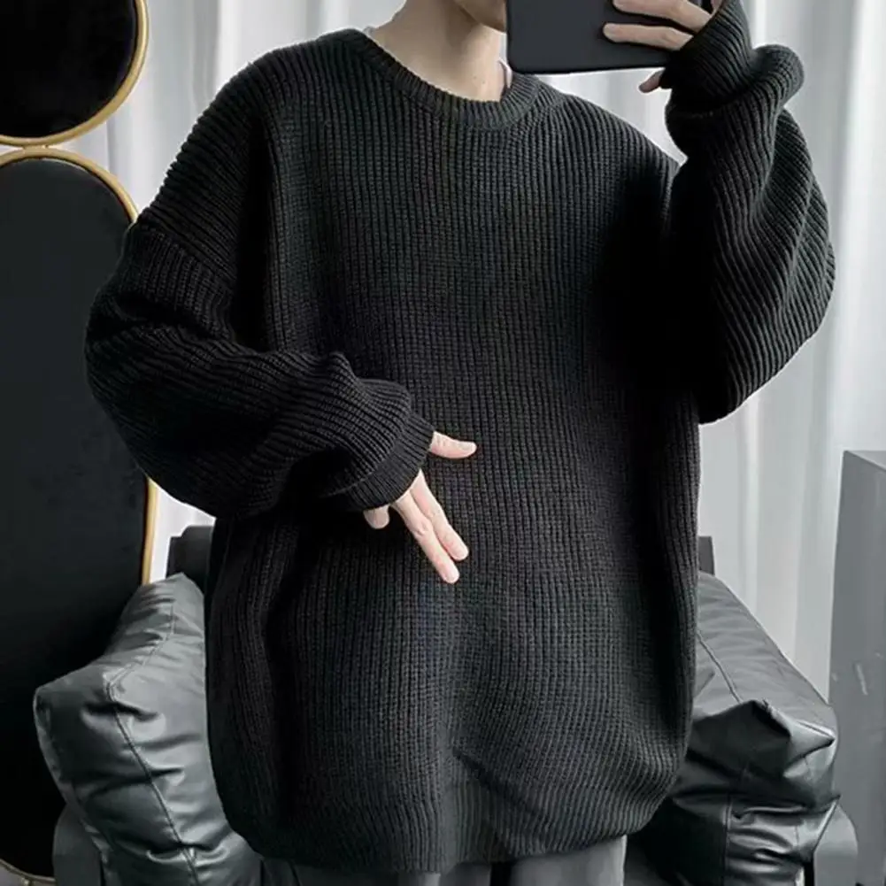 Men Sweater Solid Color O Neck Oversized Knitted Fall Sweater for Daily Wear Men Leisure Spring Sweater Streetwear Pullovers