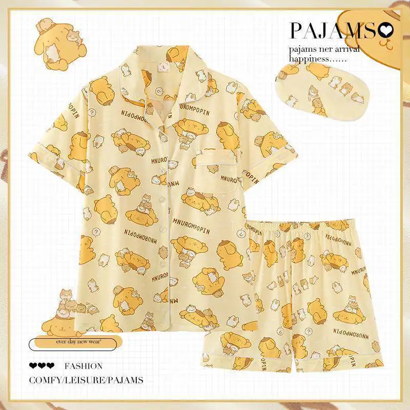 

Anime Sanrio Pompom Purins Woman's Pajamas Set Cartoon Thin Short Sleeve Fashion Loose Casual Pajamas Girls Student Homewear