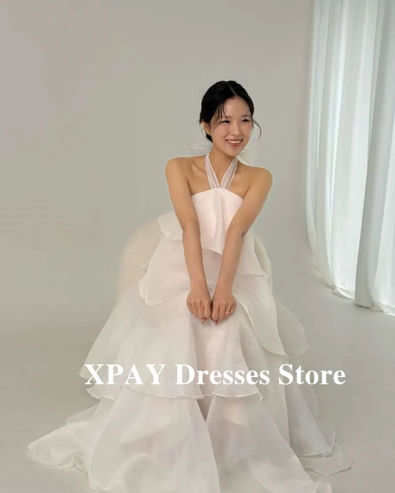 XPAY ホルターエレガントなウェディングドレス韓国写真撮影シルクオーガンザブライダルドレスマリアージュ結婚披露宴ドレスカスタマイズ