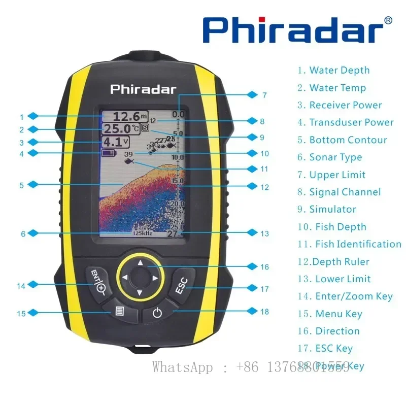 Phiradar FF288W Rechargeable Wireless Remote Sonar For Fishing 45M Water Depth Echo Sounder Fishing Finder