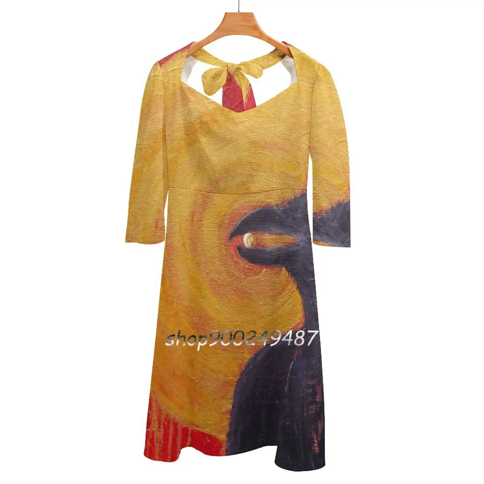 

Spirit Keeper Square Neck Dress Sweet Summer Dress Women Elegant Halter Print Dress Raven Totem Acrylic Spiritual Crow Aura