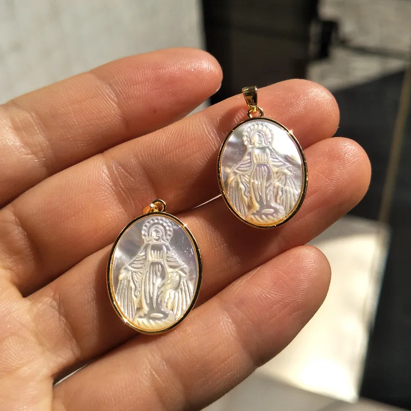 

Natural Shell Virgin Mary Charm For Jewelry Making Gold Color Copper Guadalupe Medal Pendant Wholesale 10pcs