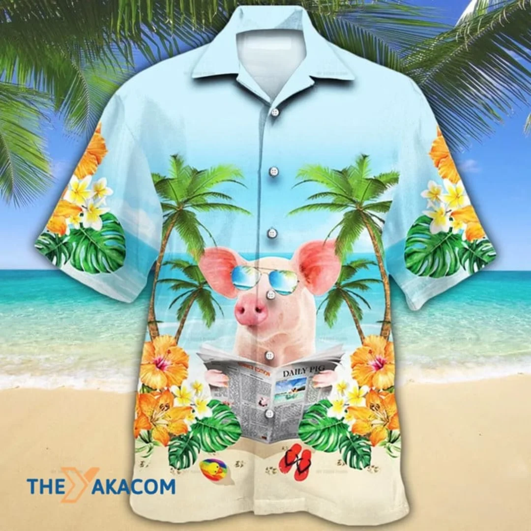 Pink Pig Family On Tropical Pineapple Garden Hawaii Men Hawaiian Shirt