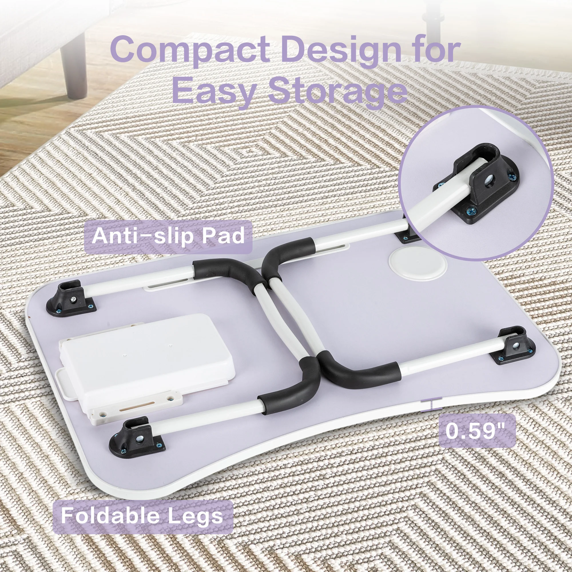 مكتب ديلي قابل للطي مقاس 23.6 بوصة مع حامل أكواب ودرج وفتحة للكمبيوتر اللوحي وصينية محمولة للسرير والأريكة #4