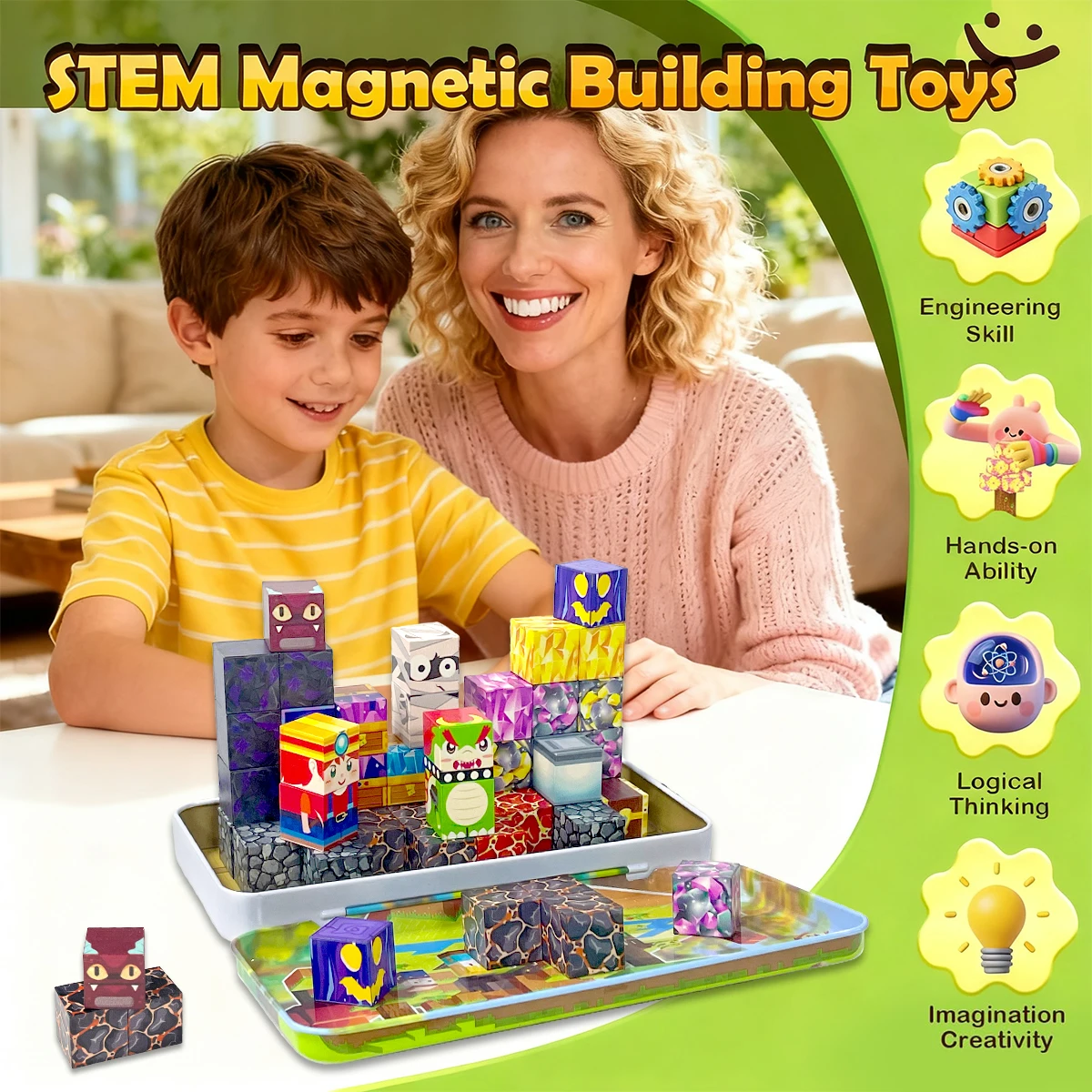 35PCS Magnetic Building Blocks Toys STEM Educational Magnet Toys For Kids Boys Girls Birthday Gifts With Iron Box