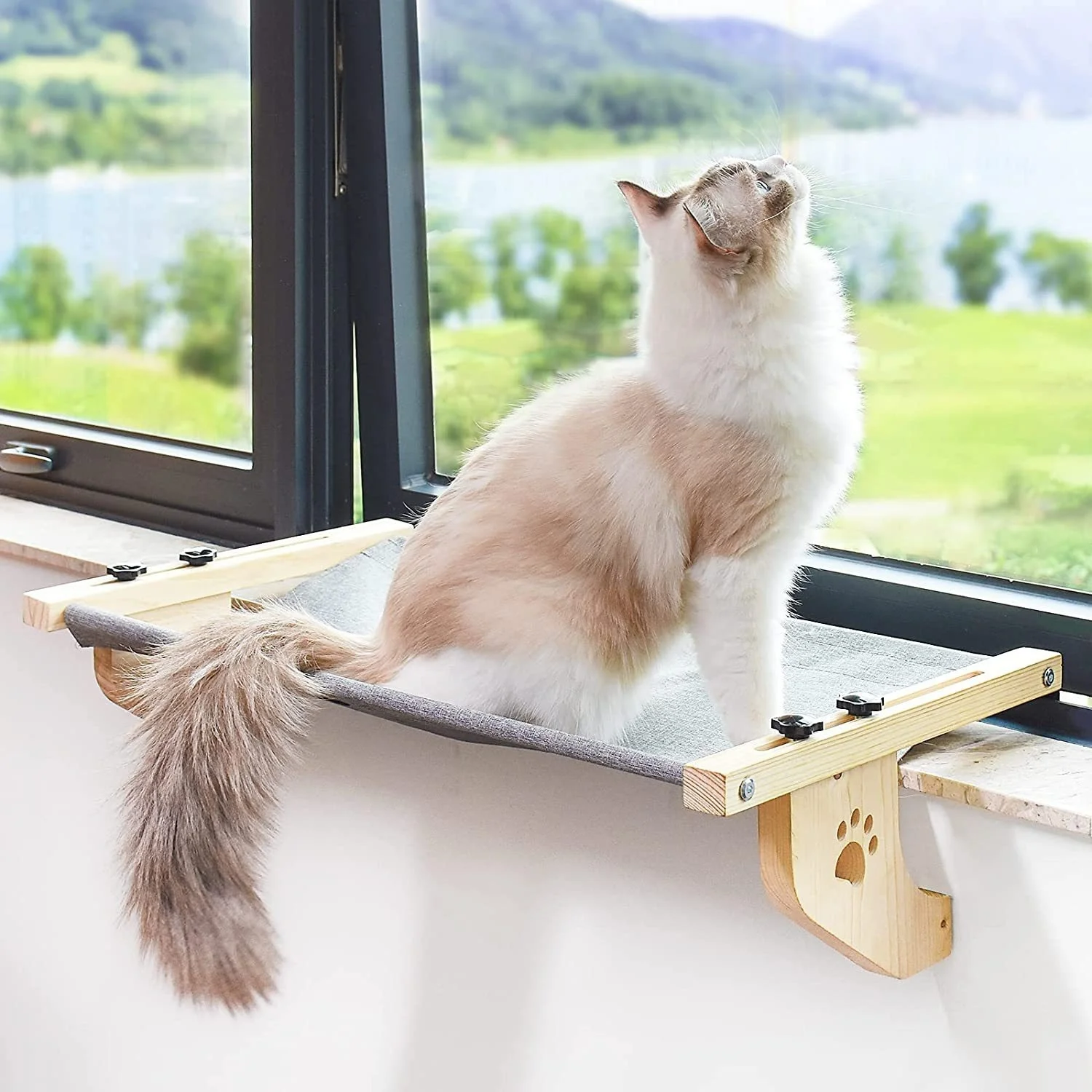 

Window Hanging Cat Bed Portable Removable Pet Cat Wooden Nest Hanging Hammock Balcony Indoor Bedside Bed