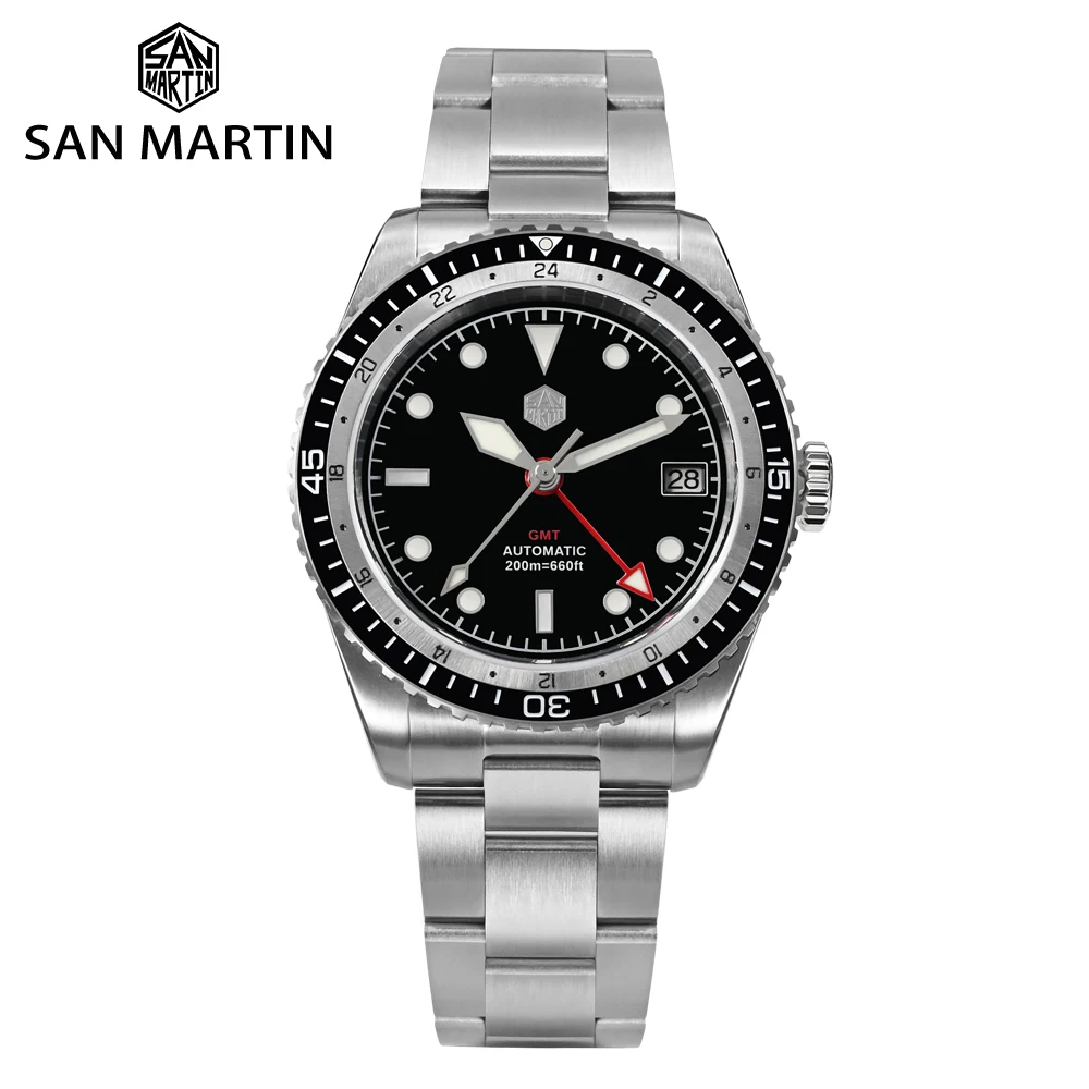 San Martin 2023 New Men Watch SN112G GMT NH34 Automatic Bidirectional Bezel 200m Diving Sapphire Luminous Date Luxury Wristwatch