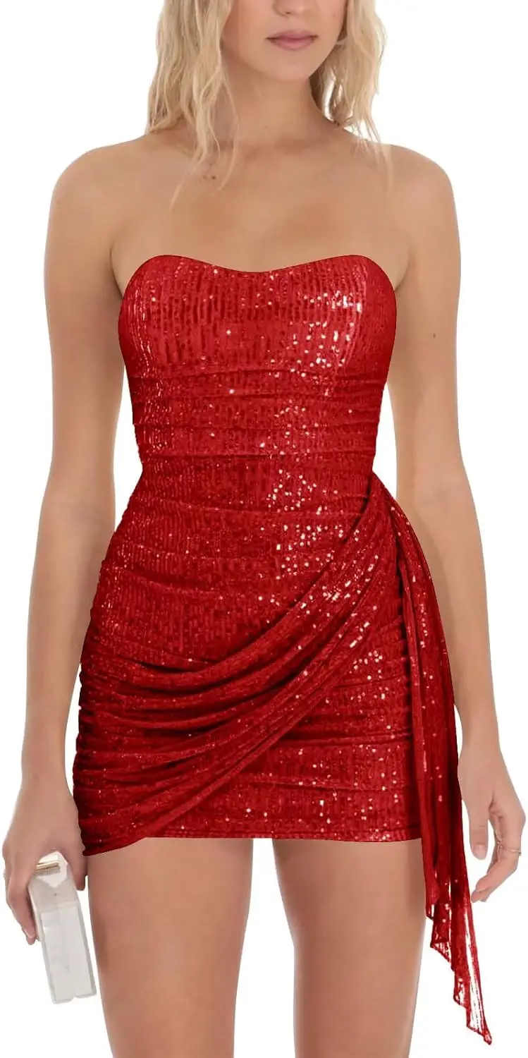 

Sparkly Sequin Homecoming Dresses for Teens 2025 Short Strapless Prom Dress Corset Bodycon Cocktail Party Gown Graduation Dress