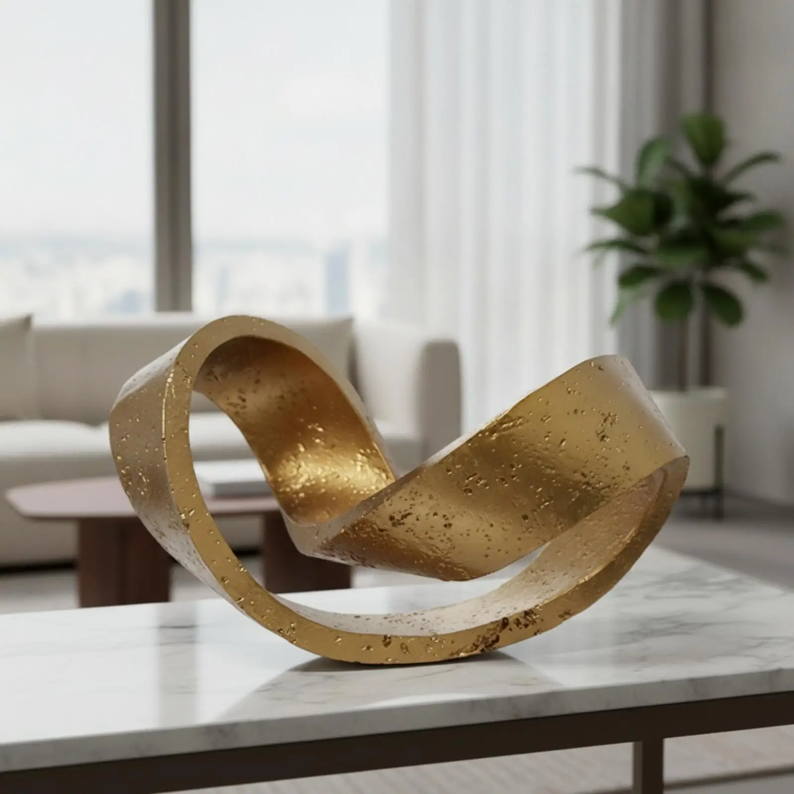 Geometric Hoop Sculpture Modern Ribbon Sculpture Gold Statue for Interior Designers, Homeowners, Living Room, Beverage Cabinet
