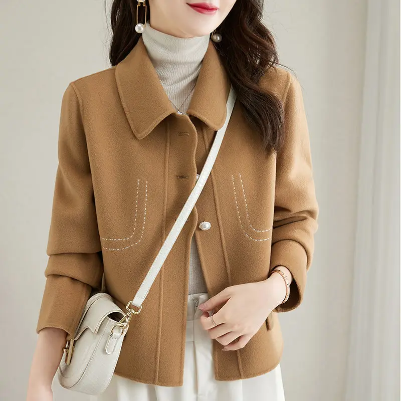 2023 Autumn/Winter New Fashion Korean Edition Slim and Casual Solid Woolen Coat for Women  tweed jacket