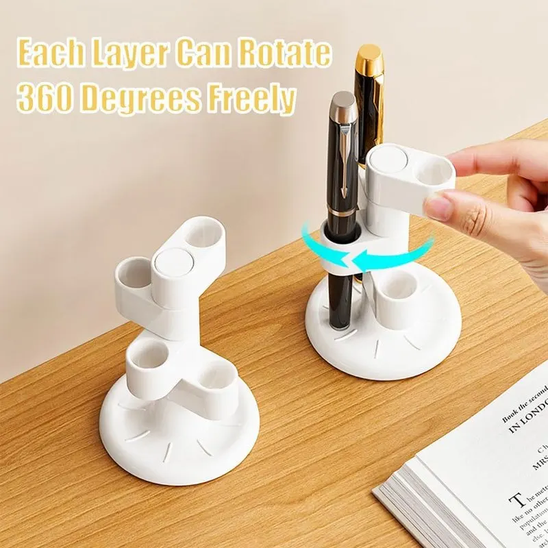 White Desktop Pencil Pen Storage Rack, Rotate 360 Degrees, Desktop Pen Storaeg Rack with 4 Holes, Office Desktop Organization